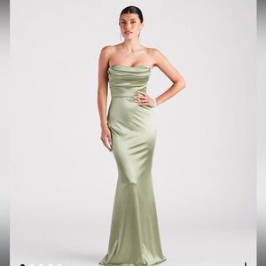 Windsor Strapless Satin Dress in Light Green